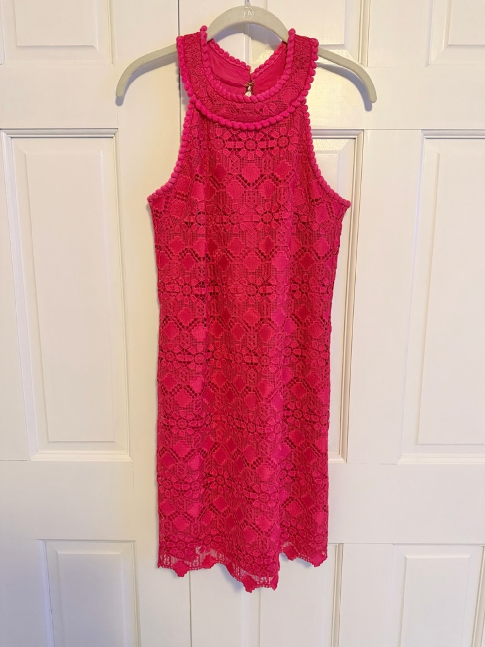 Trina Turk Pink Lace Shift Dress Women's Small Sleeveless Crochet Cocktail Mini